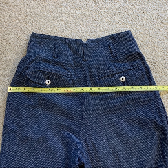 Vintage 1990s High-waisted blue/gray/green pleated tapered trousers pants. - Picture 5 of 12